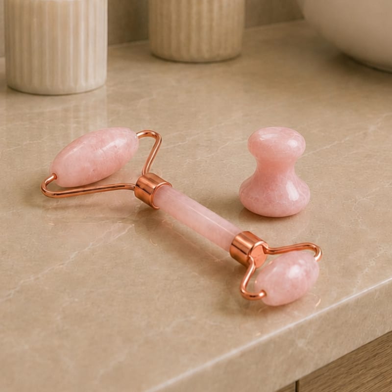 Rituel visage duo quartz rose en pierre véritable pour booster le regard