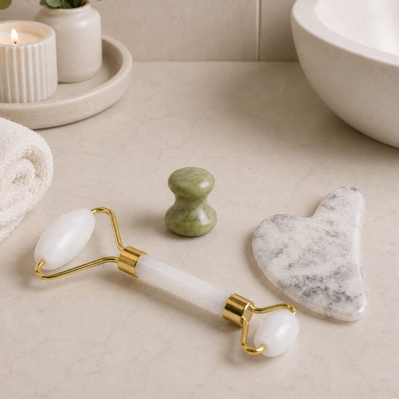 Rituel éclat du visage : 3 accessoires et 3 pierres naturelles pour sculpter