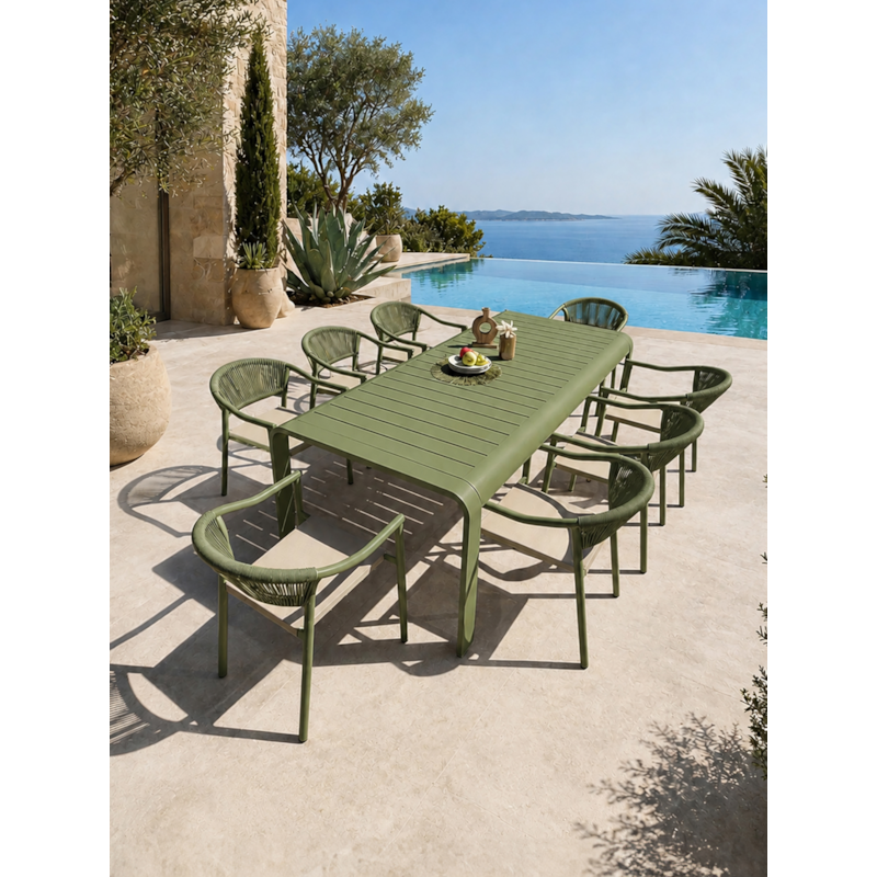 Ensemble repas de jardin en aluminium 8 places - vert olive