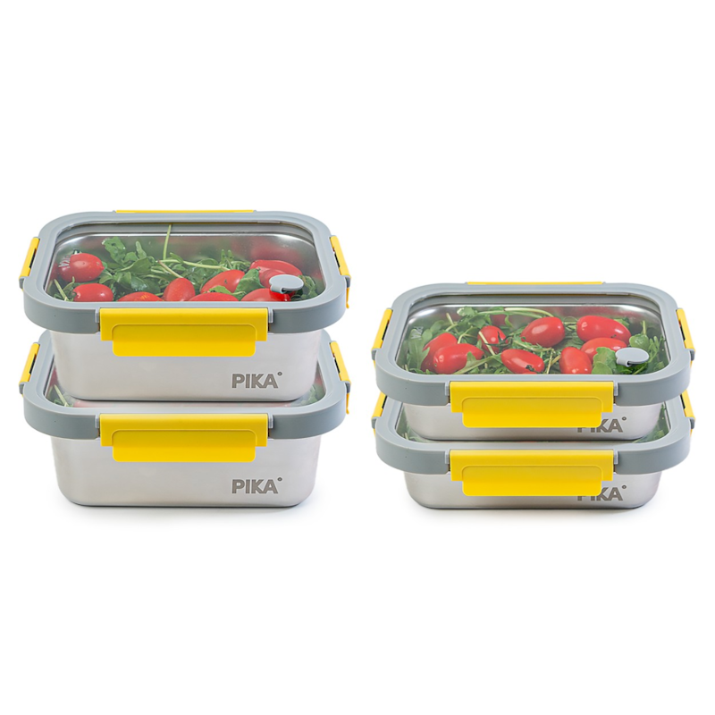 Lot de 4 boites alimentaires inox metalshock - 2x 820ml + 2x 1200ml - pika