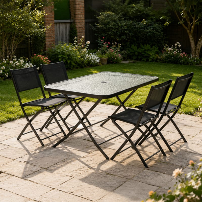 Mahon ensemble table de jardin 130 cm et 4 chaises pliantes