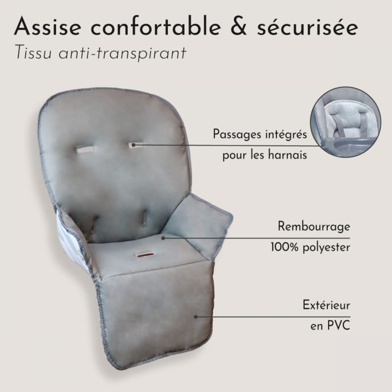 Housse assise chaise haute - gris (Monsieur Bébé) - Image 2