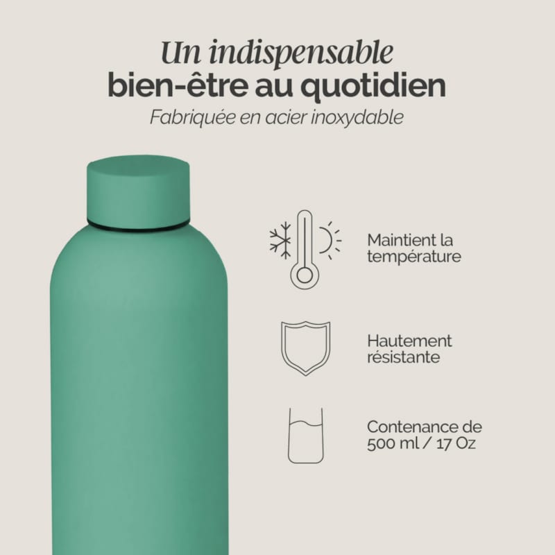 Gourde isotherme 500ml - vert (Vivezen) - Image 2