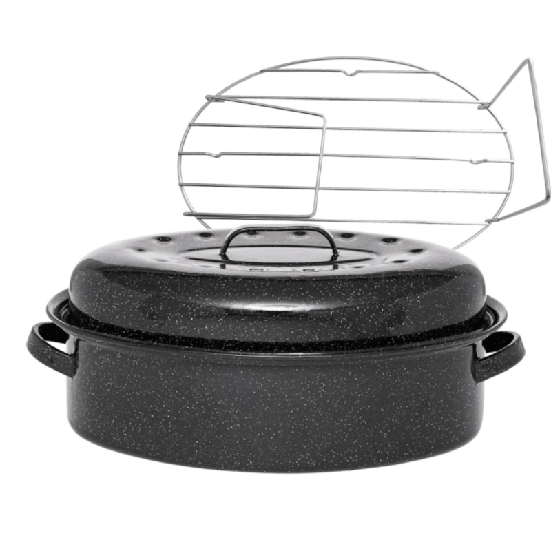 Cocotte en acier émaillé + grille inox, roaster - 8l - graniteware