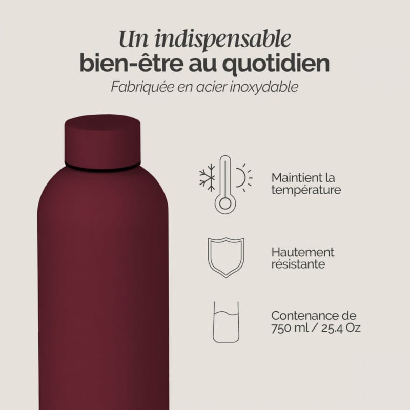 Gourde isotherme 750ml - bordeaux (Vivezen) - Image 2