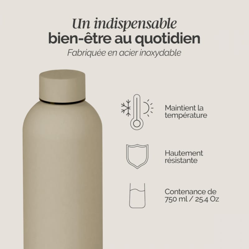 Gourde isotherme 750ml - beige (Vivezen) - Image 2