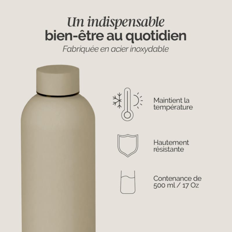 Gourde isotherme 500ml - beige (Vivezen) - Image 2