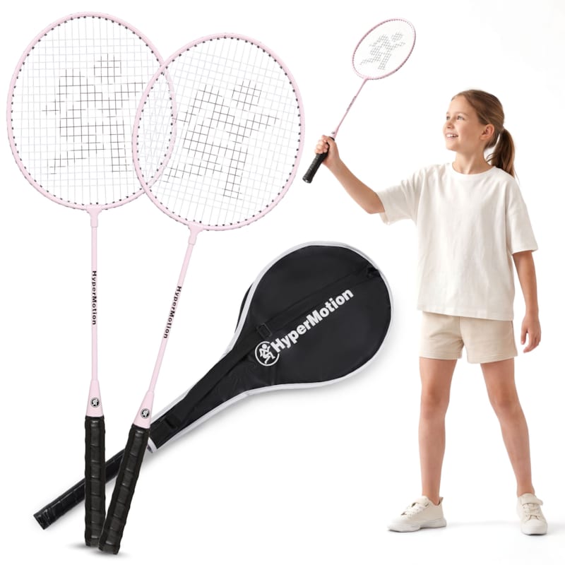 Ensemble de badminton hypermotion 2 raquettes acier avec housse rose