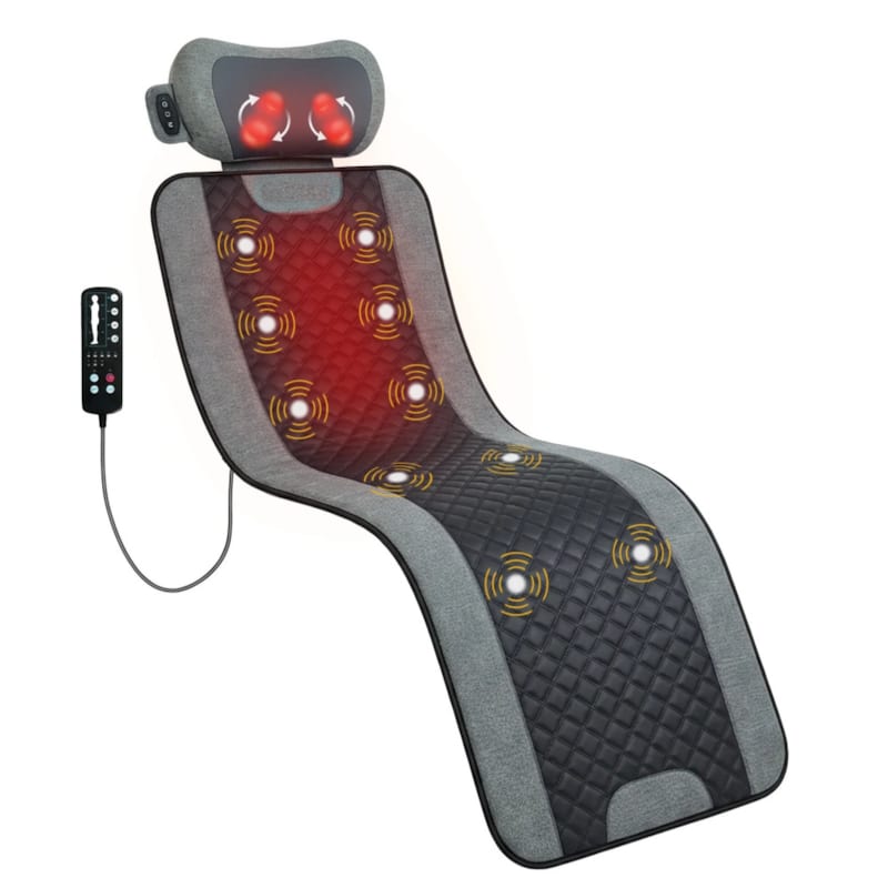 Tapis de massage chauffant corps complet -10 moteurs, coussin shiatsu amovible