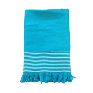 Fouta doublée éponge -paski turquoise xl