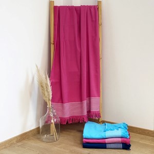 Fouta doublée éponge - paski fuchsia xl