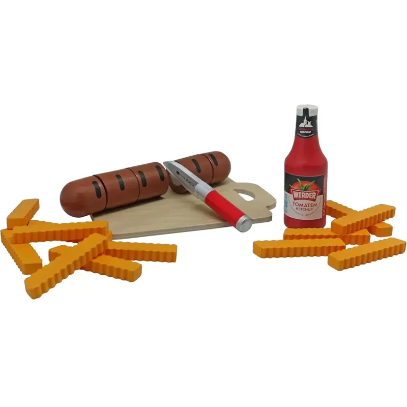 Saucisse avec frites et ketchup