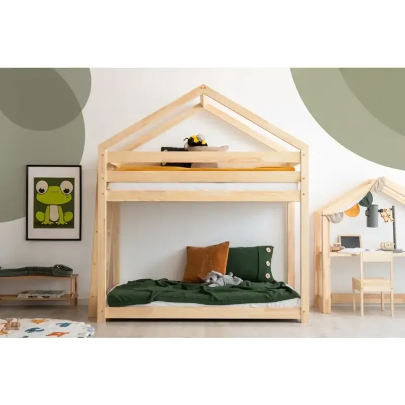 ADEKO KIDS Lit cabane superpos&eacute; 90x200 sommier inclus ga&euml;lle - bois