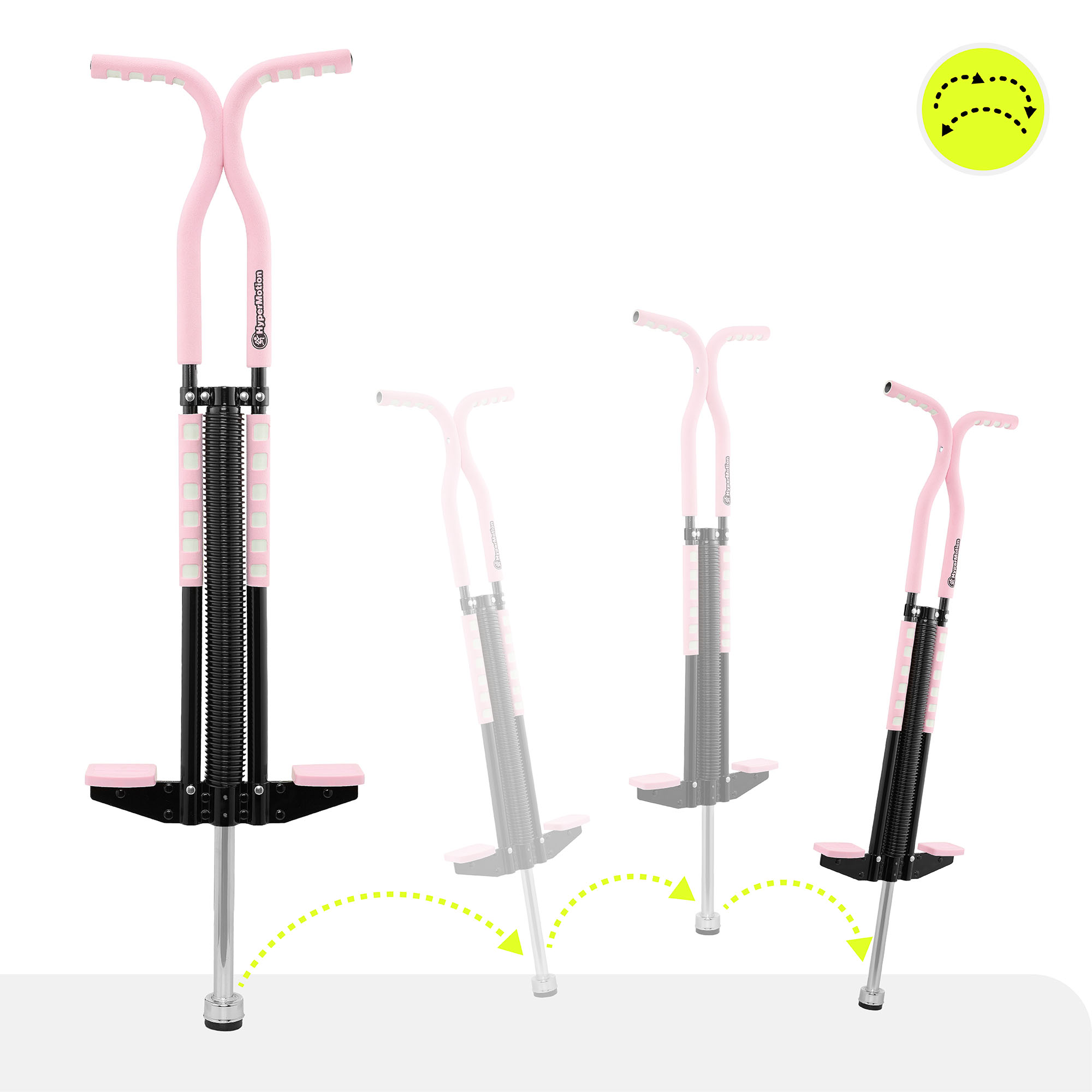 Bâton Sauteur HyperMotion – Enfant 9-14 Ans, Charge 50 Kg, 2,35 Kg – Ressort Interne, Mousse, Rose – Coordination Et équilibre