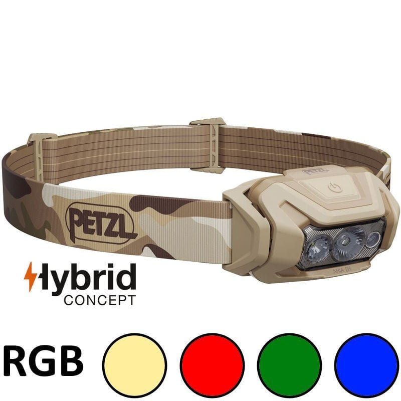 Lampe frontale petzl aria 2r rgb hybrid camouflage