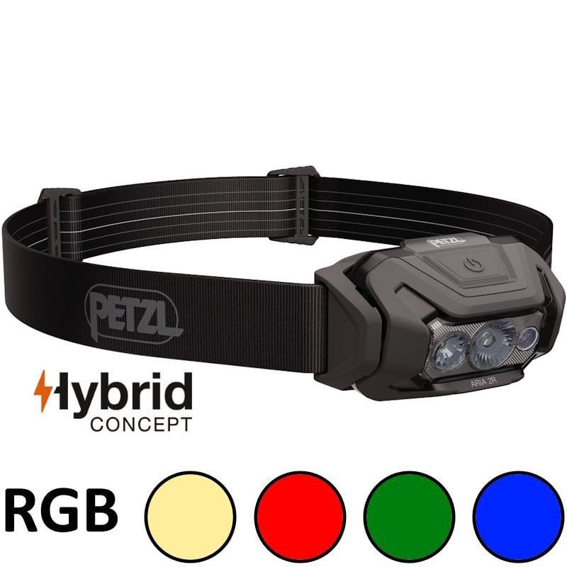 Lampe frontale petzl aria 2r rgb hybrid noire
