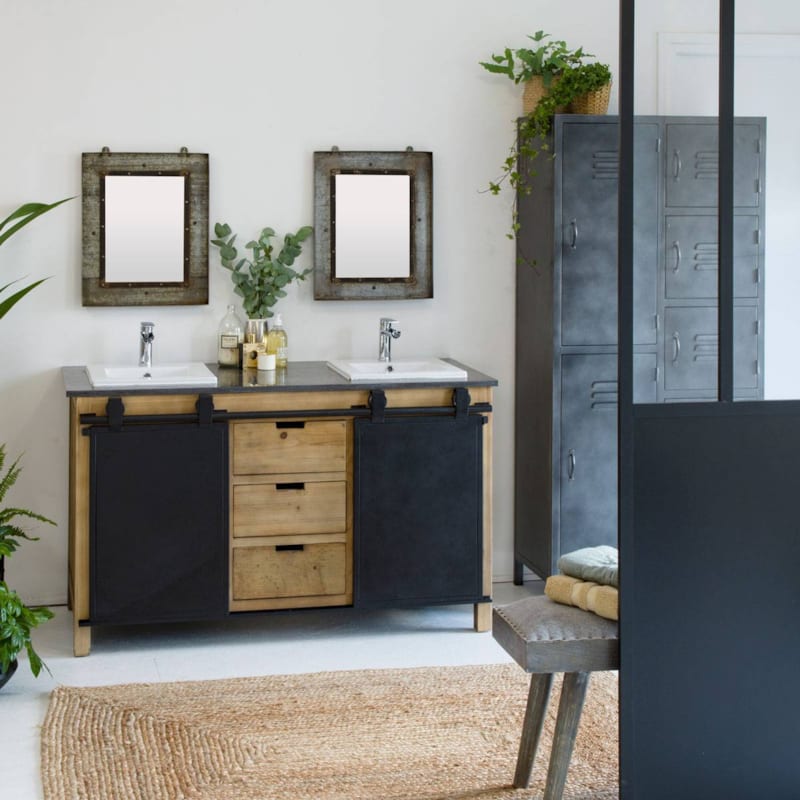 Made In Meubles - Meuble sous vasque bois recyclé et métal