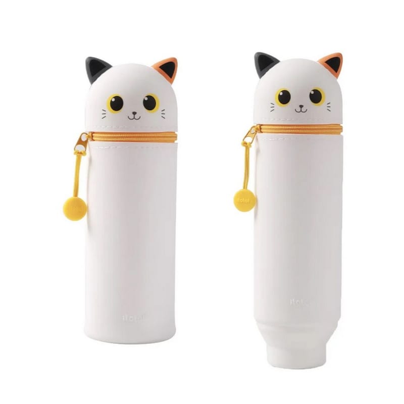 Trousse en silicone souple 2-en-1 - chat blanc et roux