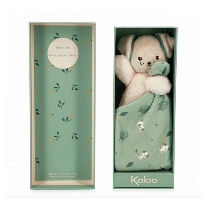 Doudou carre douceur chien vert - 18 cm