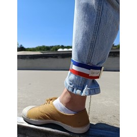 Serre-pantalon vélo réfléchissant bleu blanc rouge