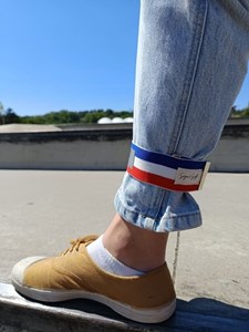 Serre-pantalon vélo réfléchissant bleu blanc rouge