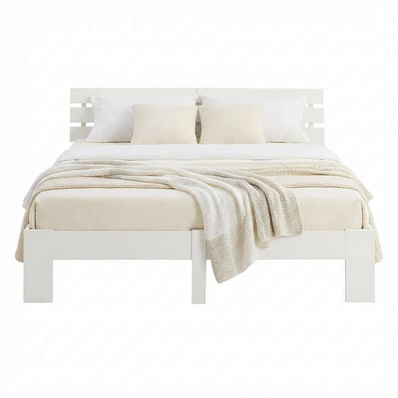 Lit en bois 140x200 cm blanc - lit double avec matelas à ressorts - massif