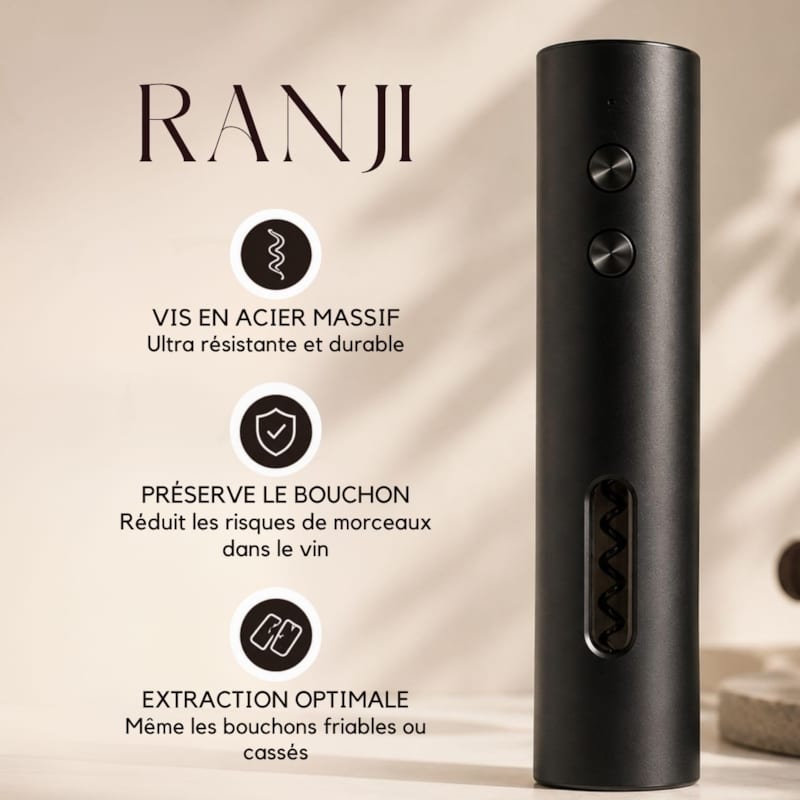 Ranji -tire bouchon électrique rechargeable usb-c avec coupe capsule (Ranji) - Image 3