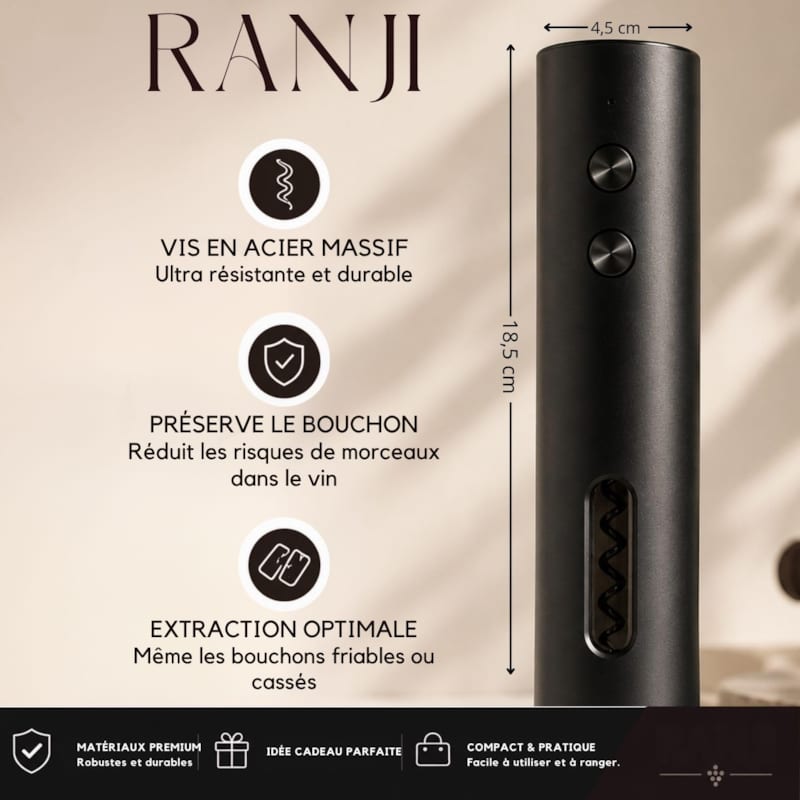 Ranji- kit tire bouchon électrique rechargeable usb c et accessoires pour vin (Ranji) - Image 3