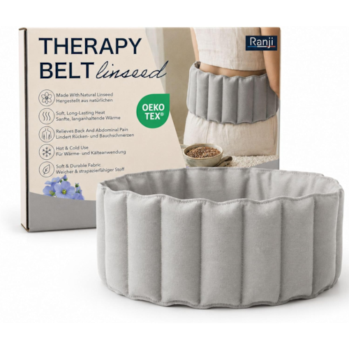 Ranji - Ranji bouillotte ceinture micro-ondes graines de lin ajustable 102 x 17 cm gris