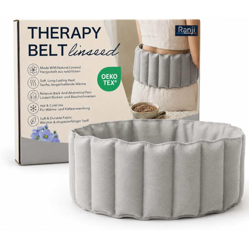 Ranji bouillotte ceinture micro-ondes graines de lin ajustable 102 x 17 cm gris (Ranji) - Couverture