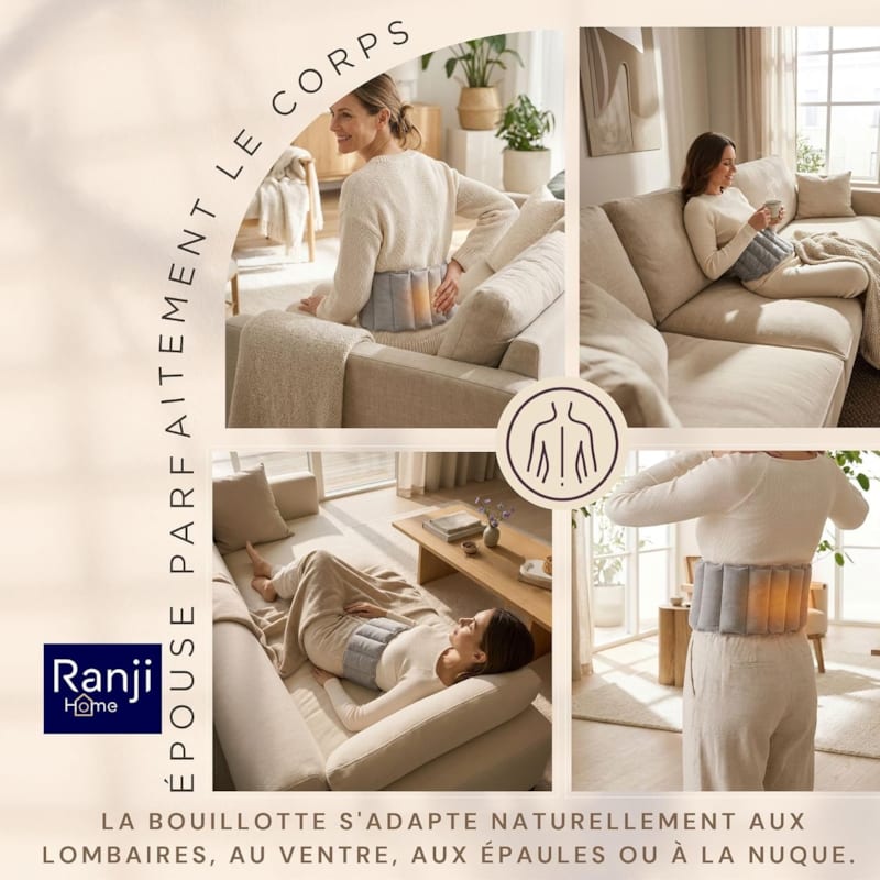 Ranji bouillotte ceinture micro-ondes graines de lin ajustable 102 x 17 cm gris (Ranji) - Image 2