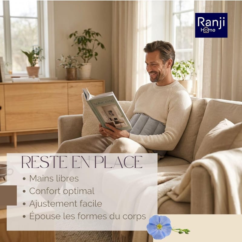 Ranji bouillotte ceinture micro-ondes graines de lin ajustable 102 x 17 cm gris (Ranji) - Image 3