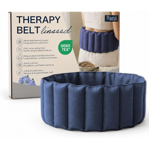 Ranji - Ranji bouillotte ceinture micro-ondes graines de lin ajustable 102 x 17 cm bleu