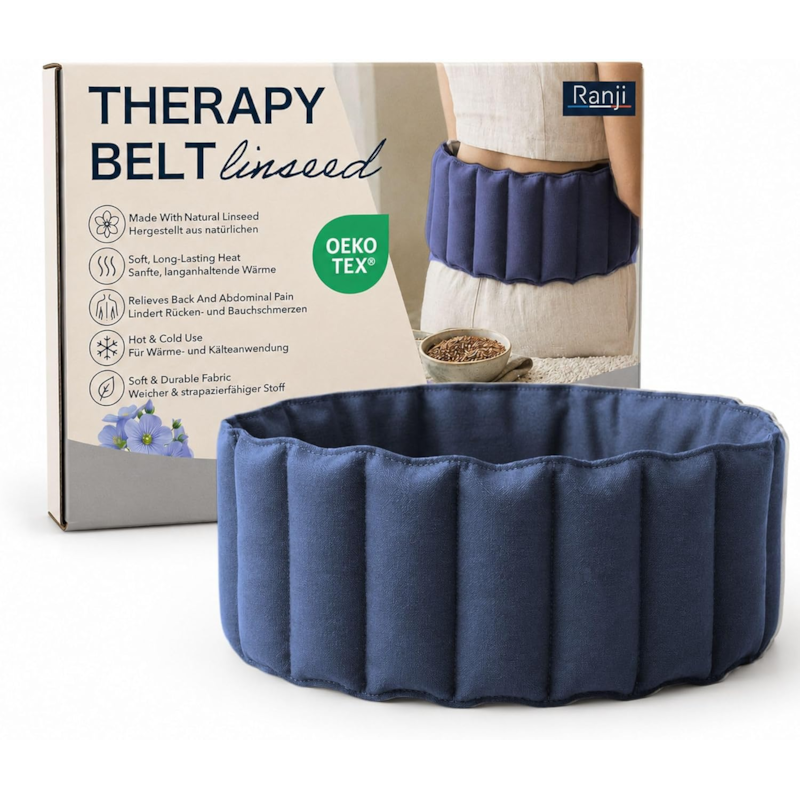 Ranji bouillotte ceinture micro-ondes graines de lin ajustable 102 x 17 cm bleu (Ranji) - Couverture