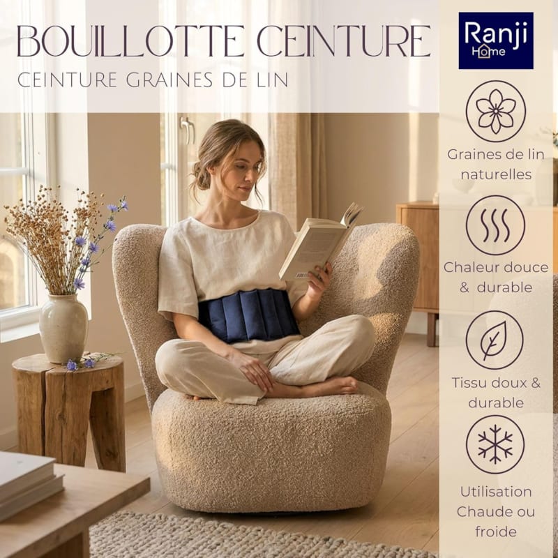 Ranji bouillotte ceinture micro-ondes graines de lin ajustable 102 x 17 cm bleu (Ranji) - Image 1