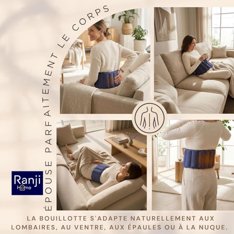 Ranji bouillotte ceinture micro-ondes graines de lin ajustable 102 x 17 cm bleu (Ranji) - Image 2