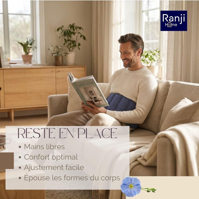 Ranji bouillotte ceinture micro-ondes graines de lin ajustable 102 x 17 cm bleu (Ranji) - Image 3