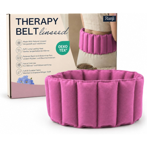 Ranji - Ranji bouillotte ceinture micro-ondes graines de lin ajustable 102 x 17 cm rose