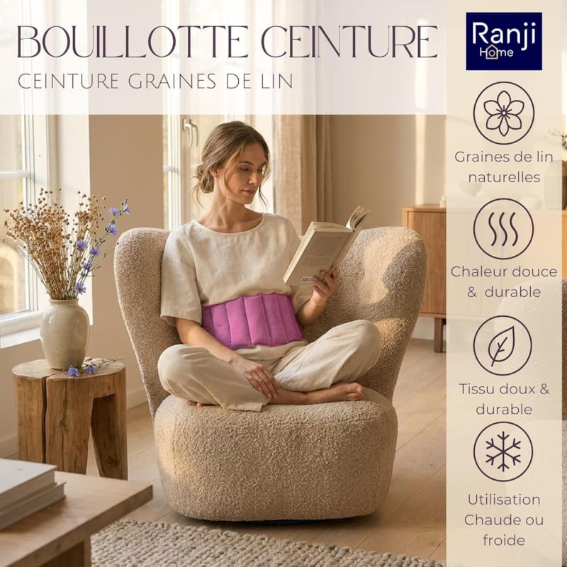 Ranji bouillotte ceinture micro-ondes graines de lin ajustable 102 x 17 cm rose (Ranji) - Image 1