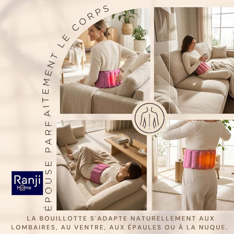 Ranji bouillotte ceinture micro-ondes graines de lin ajustable 102 x 17 cm rose (Ranji) - Image 2