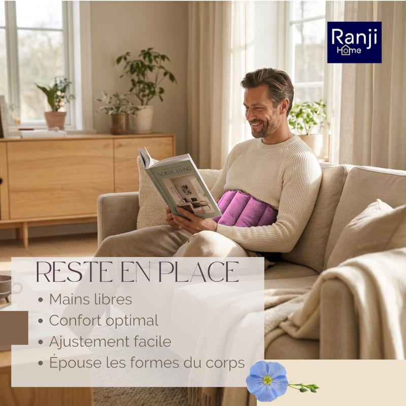 Ranji bouillotte ceinture micro-ondes graines de lin ajustable 102 x 17 cm rose (Ranji) - Image 3