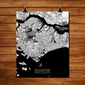 Singapour carte ville city map n&b