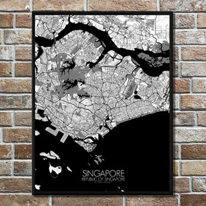 Singapour carte ville city map n&b