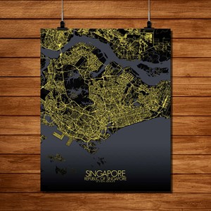 Singapour carte ville city map nuit