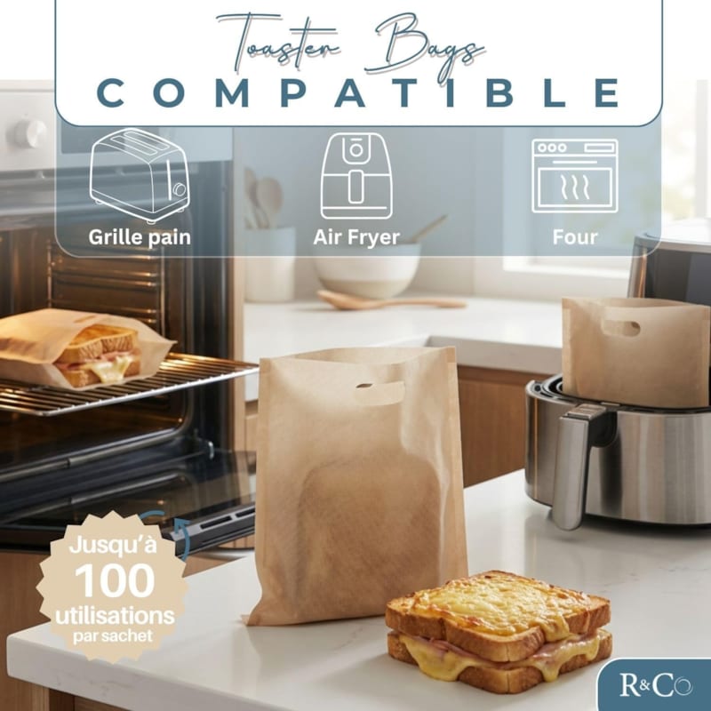 R&co® lot de 18 toaster bags réutilisables pour grille-pain, four et air fryer (Ranji) - Image 3