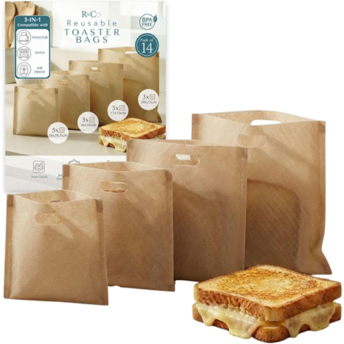 Ranji - R&co® 14 toaster bags réutilisables 4 tailles, grille-pain, air fryer, four