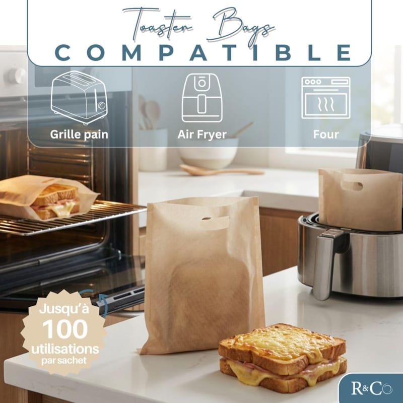 R&co® 14 toaster bags réutilisables 4 tailles, grille-pain, air fryer, four (Ranji) - Image 2