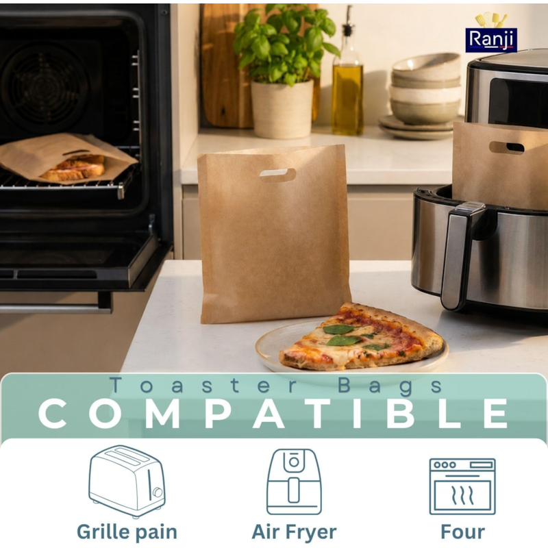Ranji® 10 toaster bags xl réutilisables antiadhésifs pour grille-pain et four (Ranji) - Image 2
