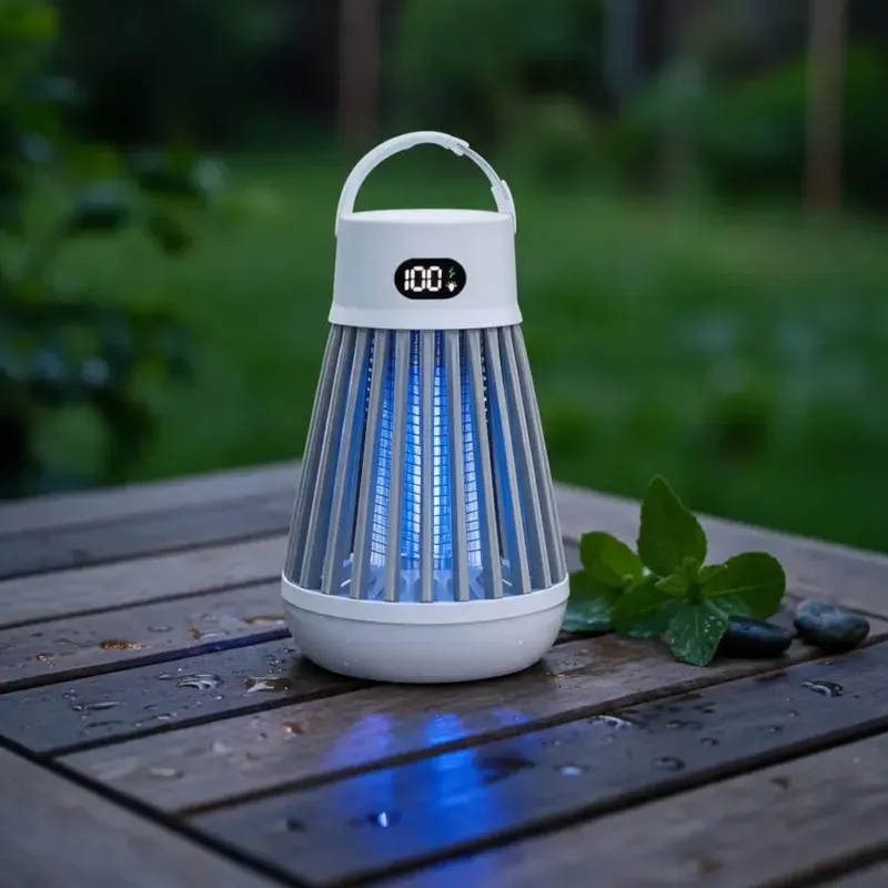 Lampe anti-moustiques rechargeable 2 en 1 : piège uv et lampe de camping blanc