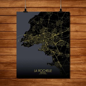 La rochelle carte ville city map nuit